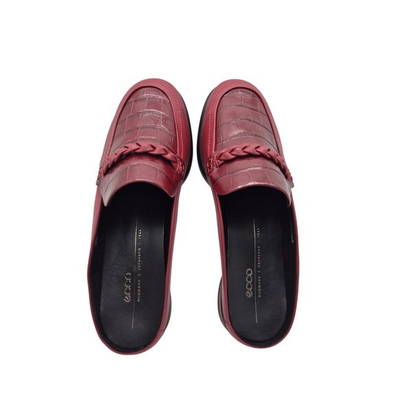 ECCO Women's Shoes Mules Size 8 8.5 US 39 EU Red Leather Croc Embossed (193 - Picture 4 of 12